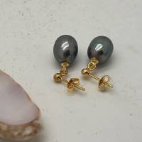 Schwarze Perlen Ohrhänger oval 9x11,5 mm baumeln, Haken 925er Silber vergoldet, Süßwasser- Perle Bild 5