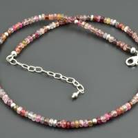 Zierliche Halskette aus multicolor Spinell und 925er Silber - bunt, rosa, rot, grün, zart, kleine Kette, Edelsteinkette Bild 2