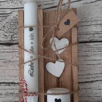 Kerzenbox "Liebe = ich + du" ~ Stabkerze mit Kerzenhalter in Holzbox aus Eiche ~ Raysin Deko Bild 1