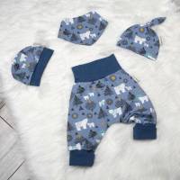 Baby Frühchen Jungen Set Pumphose-Mütze-Tuch "Eisbären" staubblau Geschenk Geburt Bild 1
