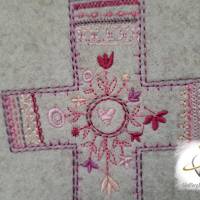 Gotteslobhülle Filz  Kommunion 2024 personalisierbar beige-meliert Kreuz Hippie pink Bild 2