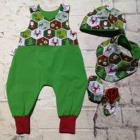 Babyset Strampler Set Gr. 62 Mütze Puschen Halstuch Weihnachten Weihnachtsmann Rentier grün Bild 1