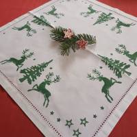 Wunderschönes weihnachtliches Deckchen. Handbedruckte Baumwolle. Mit Erbslochhohlsaum.. Bild 1