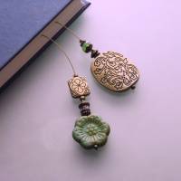 Bronze Lesezeichen Blüten Ornament grün, Geschenk zum Buch Bild 5