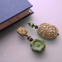 Bronze Lesezeichen Blüten Ornament grün, Geschenk zum Buch Bild 6