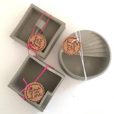 Puristische Dekoschalen quadratisch 8,5 x 8,5 cm oder rund 10 cm aus Beton