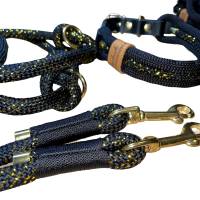 Hundeleine und Halsband Set, beides verstellbar, schwarz, gold, Leder und Schnalle, 10 mm Stärke Bild 2