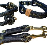 Hundeleine und Halsband Set, beides verstellbar, schwarz, gold, Leder und Schnalle, 10 mm Stärke Bild 3