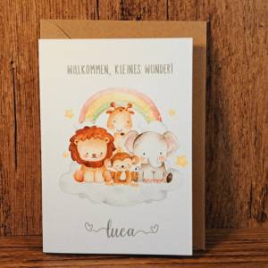 Personalisierte Babykarte - Glückwunschkarte zur Geburt - Willkommen kleines Wunder - Endlich bist du da Karte -Geschenk Bild 1