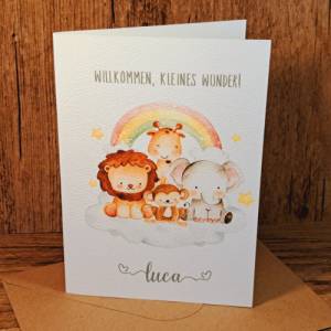 Personalisierte Babykarte - Glückwunschkarte zur Geburt - Willkommen kleines Wunder - Endlich bist du da Karte -Geschenk Bild 2