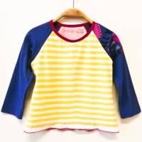 Langarmshirt 98 / 104, blau gelb rosa, Mustermix, Mädchentop, Shirt, Unikat, Upcycling Bild 1