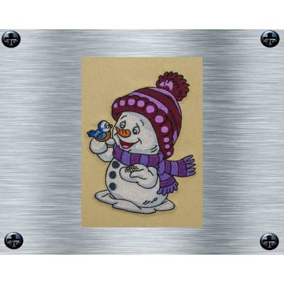 Stickdatei Schneemann mit Voegli - 13 x 18 Rahmen - Winterliche Stickmotive, Wintermotiv, digitale Stickdatei