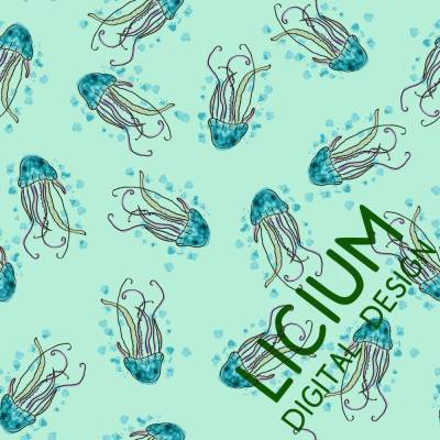 Endlosmuster für Stoffe - Patterndesign - Nahtlosmuster -Quallen Aquarell Farbe 001- digitale Datei