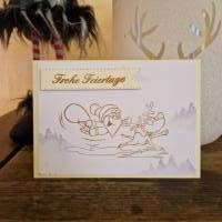 Weihnachtskarte - Rentier mit Weihnachtsmann - Frohe Feiertage Bild 1