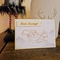 Weihnachtskarte - Rentier mit Weihnachtsmann - Frohe Feiertage Bild 3