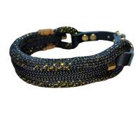 Hundehalsband, verstellbar, schwarz, gold, Leder und Schnalle Bild 3