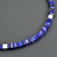 Lapislazuli-Kette mit viereckigen Scheiben und 925er Silberwürfeln - Lapis Lazuli Halskette Collier dunkelblau eckig han Bild 1