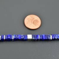 Lapislazuli-Kette mit viereckigen Scheiben und 925er Silberwürfeln - Lapis Lazuli Halskette Collier dunkelblau eckig han Bild 5