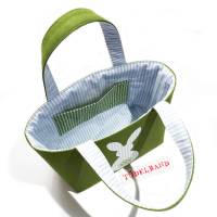 Stoffkörbchen Kinderkörbchen Kindertasche ...Tüdelhäschen... moosgrün...hellblau... Osterkörbchen Bild 3