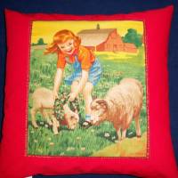 Kissenbezug Kinder auf dem Bauernhof, Motiv Junge mit Ziegen, 40x40cm, Geschenk, reine Baumwolle, 40° Wäsche Bild 4