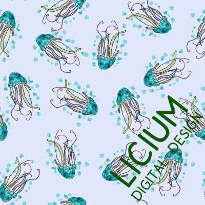 Endlosmuster für Stoffe - Patterndesign - Nahtlosmuster -Quallen Aquarell Farbe 002- digitale Datei