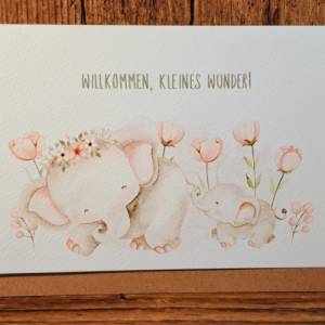 Glückwunschkarte zur Geburt - Babykarte- Willkommen kleines Wunder - Schön, dass du da bist - Geschenkkarte Babyelefant Bild 4