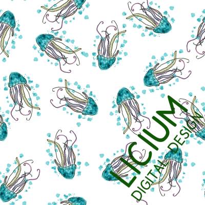 Endlosmuster für Stoffe - Patterndesign - Nahtlosmuster -Quallen Aquarell Farbe 003- digitale Datei