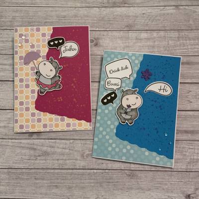 Grußkarten / Glückwunschkarten zum Geburtstag oder „einfach mal so“, Nilpferde sagen „Hi“, Handarbeit, Stampin’Up 