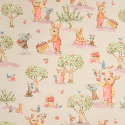 French Terry Sommersweat  lachs-beige mit Kaninchen Apple Garden 50 x 150 cm Nähen  