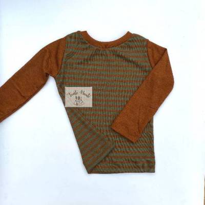 Wolle Seide Langarmshirt | Gr. 74 bis 134 | Wendeshirt | Waldgrüne Ringel -Zimt | Bio | mulesingfrei | Wolle-Seide Shirt