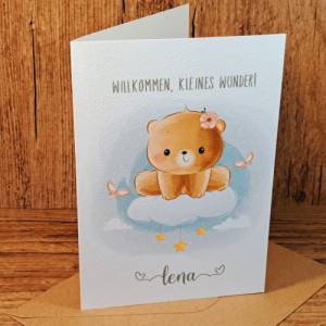 Personalisierte Glückwunschkarte zur Geburt - Babykarte Teddy - Willkommen kleines Wunder - Endlich bist du da Geschenk Bild 2