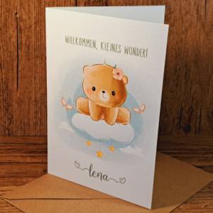 Personalisierte Glückwunschkarte zur Geburt - Babykarte Teddy - Willkommen kleines Wunder - Endlich bist du da Geschenk Bild 3