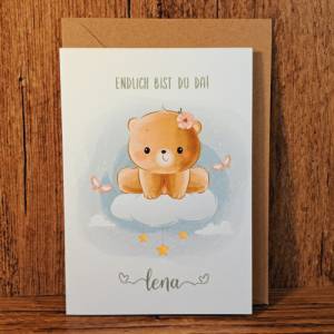 Personalisierte Glückwunschkarte zur Geburt - Babykarte Teddy - Willkommen kleines Wunder - Endlich bist du da Geschenk Bild 4