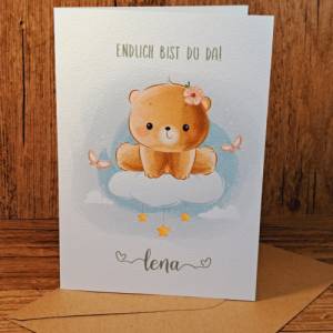 Personalisierte Glückwunschkarte zur Geburt - Babykarte Teddy - Willkommen kleines Wunder - Endlich bist du da Geschenk Bild 5