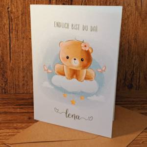 Personalisierte Glückwunschkarte zur Geburt - Babykarte Teddy - Willkommen kleines Wunder - Endlich bist du da Geschenk Bild 6
