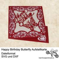 Plotterdatei Happy Birthday Butterfly Aufstellerkarte Bild 1