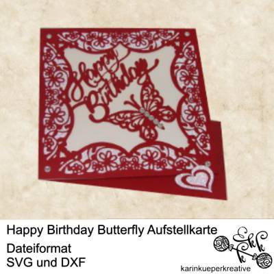 Plotterdatei Happy Birthday Butterfly Aufstellerkarte
