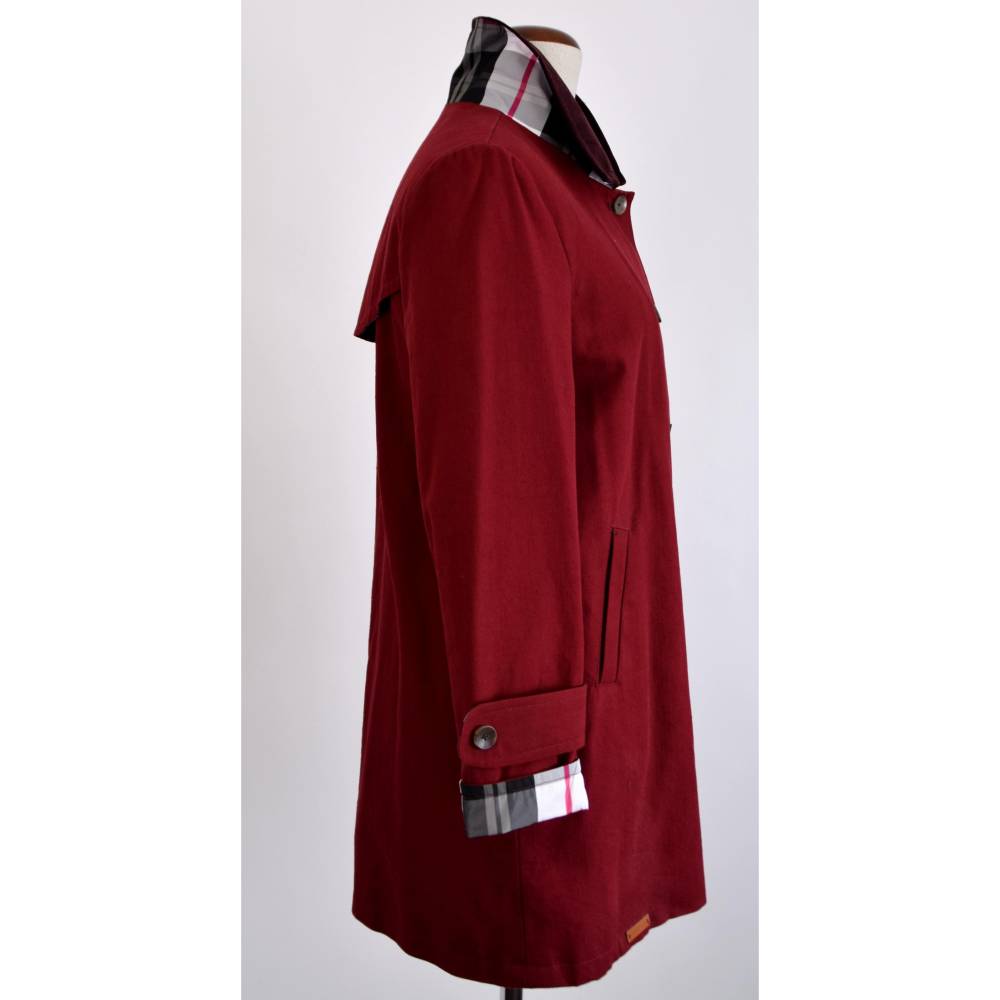 Damen Kurz Mantel/Trenchcoat Canvas Dunkelrot