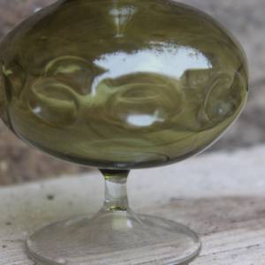 Vase Solifleurvase mit Fuß Glas Mundgeblasen Rauchglas grün Lauscha Thüringen 60er 70er Jahre DDR Bild 4