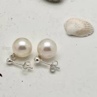 Abendlicher Perlenschmuck: Ohrhänger rund 9,5 mm an Silberstecker mit baumelnden Perlen Bild 1