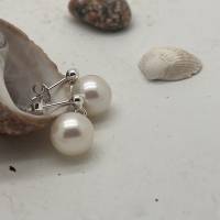 Abendlicher Perlenschmuck: Ohrhänger rund 9,5 mm an Silberstecker mit baumelnden Perlen Bild 2
