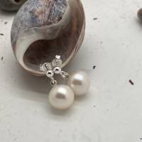 Abendlicher Perlenschmuck: Ohrhänger rund 9,5 mm an Silberstecker mit baumelnden Perlen Bild 4