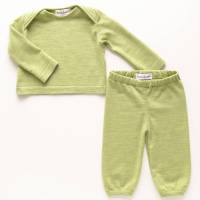 Babyset Merinowolle hellgrün 62/68 Pullover + Hose Upcycling Geschenk zur Geburt Bild 2