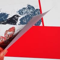 Postkartenset handgemacht mit Vogelmotiven in Rot und Blau Bild 2