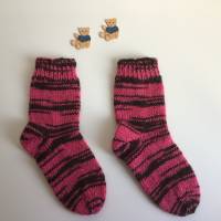 Kindersocken Größe 21 handgestrickte Wollsocken , pink/braun, Socken für Kleinkinder Bild 1