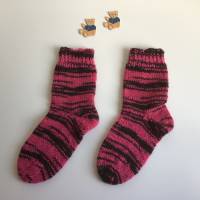 Kindersocken Größe 21 handgestrickte Wollsocken , pink/braun, Socken für Kleinkinder Bild 3
