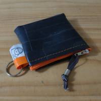 kleiner Geldbeutel m.Schlüsselring, aus Fahrradschlauch,  Reißverschluss orange Bild 2