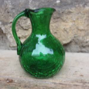 kleiner Glaskrug smaragdgrün Craquelée Glas Empoli Verde Vintage 60er Jahre Bild 2