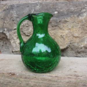 kleiner Glaskrug smaragdgrün Craquelée Glas Empoli Verde Vintage 60er Jahre Bild 3