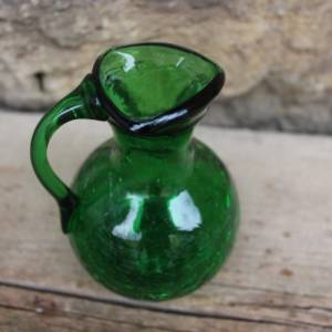 kleiner Glaskrug smaragdgrün Craquelée Glas Empoli Verde Vintage 60er Jahre Bild 4